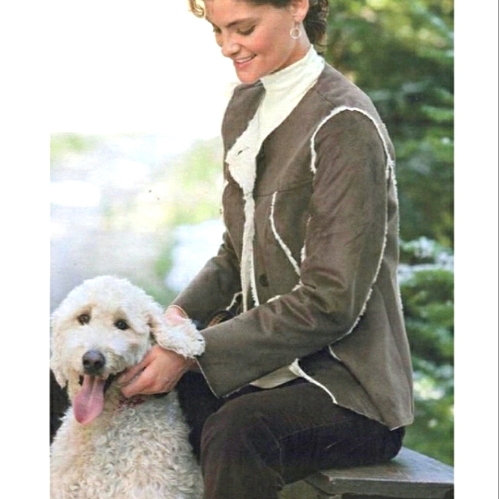 J. Jill Faux Suede Shearling Lined Penny Lane Dk Taupe Button Up Jacket - Picture 9 of 9